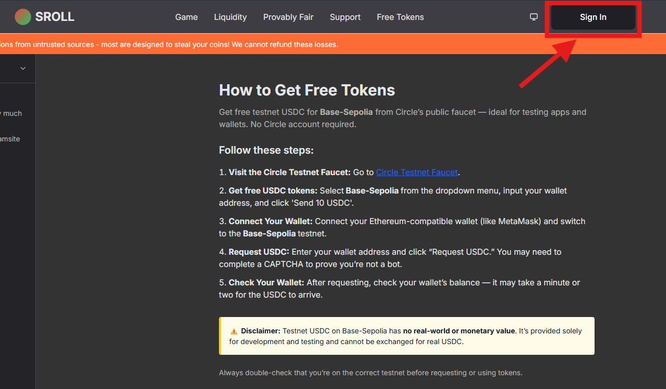 Sign in button on Stacked Poker